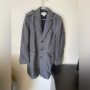 Reiss Women’s Single Breasted Houndstooth Wool Coat Size XL Wool Trench Pea Coat